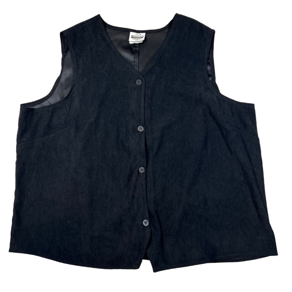 Black Faux Suede Button Vest Back Tie Lined Women's Size 1X Bentley Plus Vintage